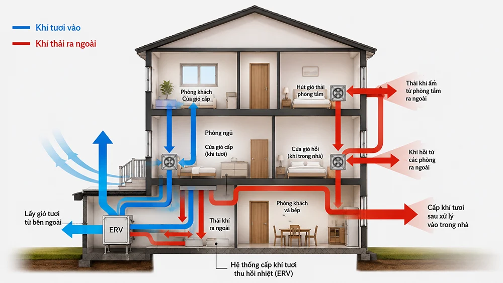 Sơ đồ lắp đặt máy cấp khí tươi